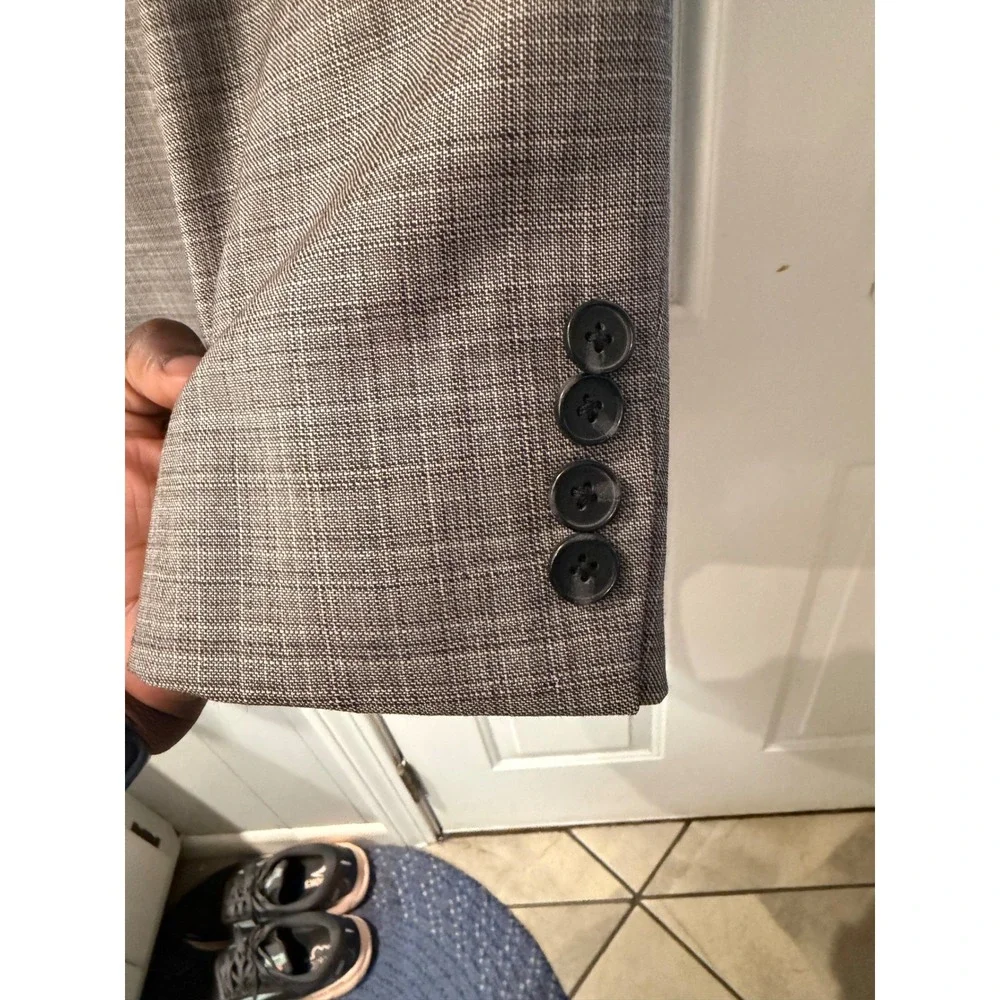 Marc Anthony Mens Grey Plaid 100% Wool Blazer Suit Jacket 48R